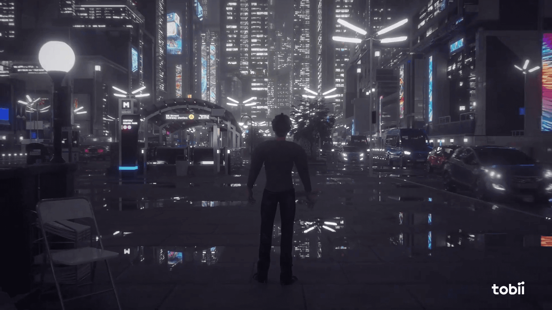 a group of people standing around a camera set up