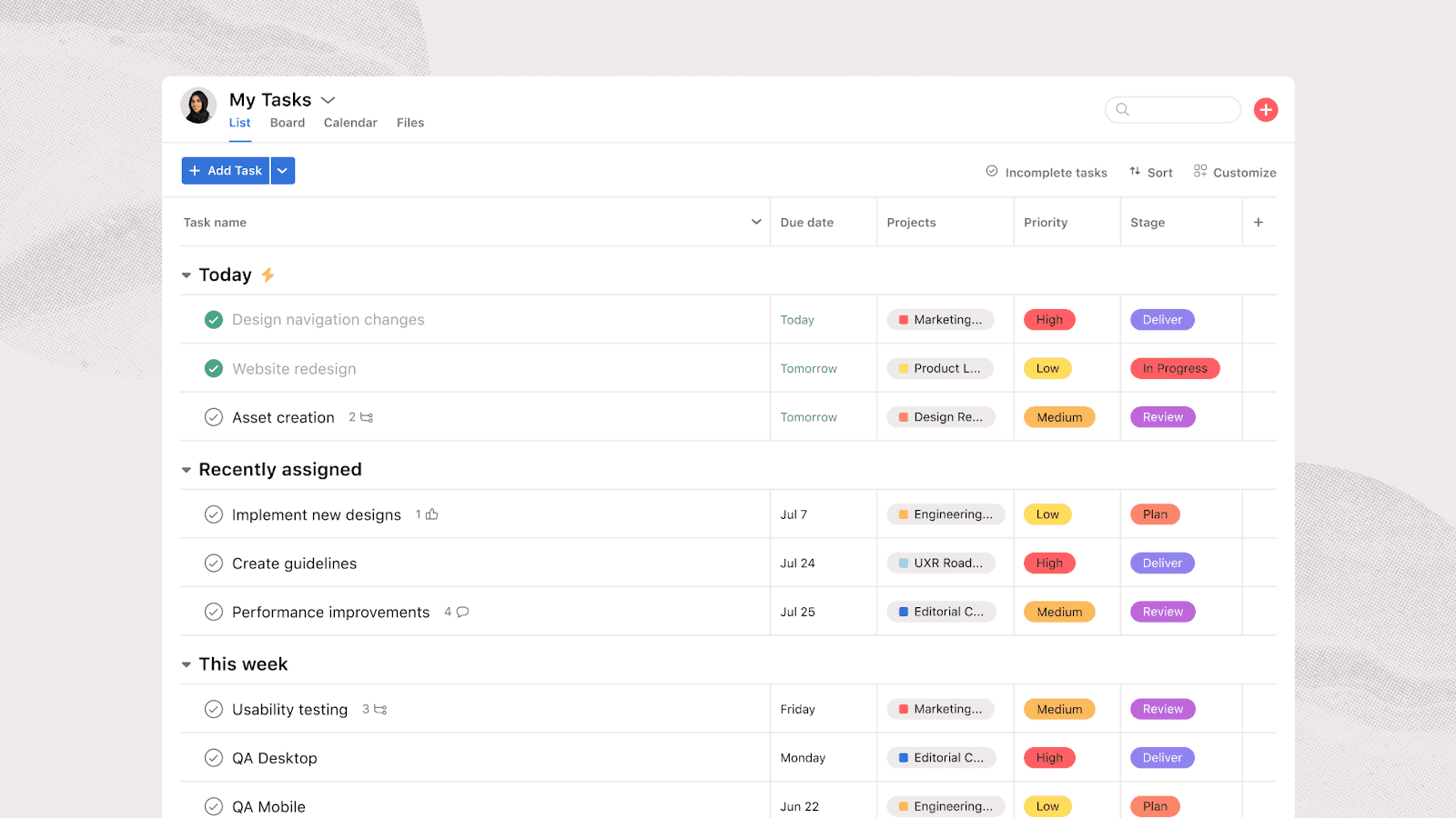 Task management and time tracking in Asana