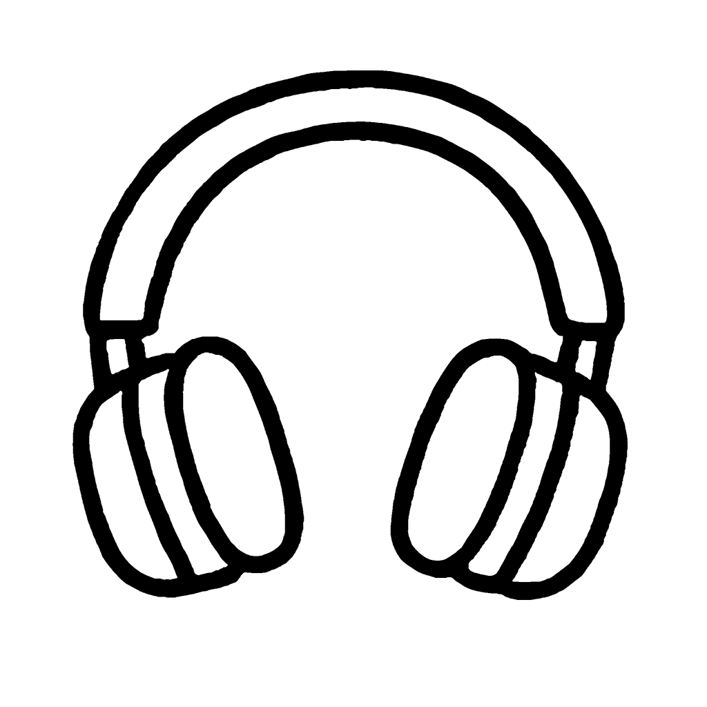 Ilustração em traço preto de um fone de ouvido over-ear.