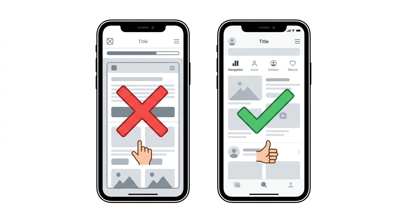 Comparison of a rejected WebView wrapper app versus an approved native mobile app