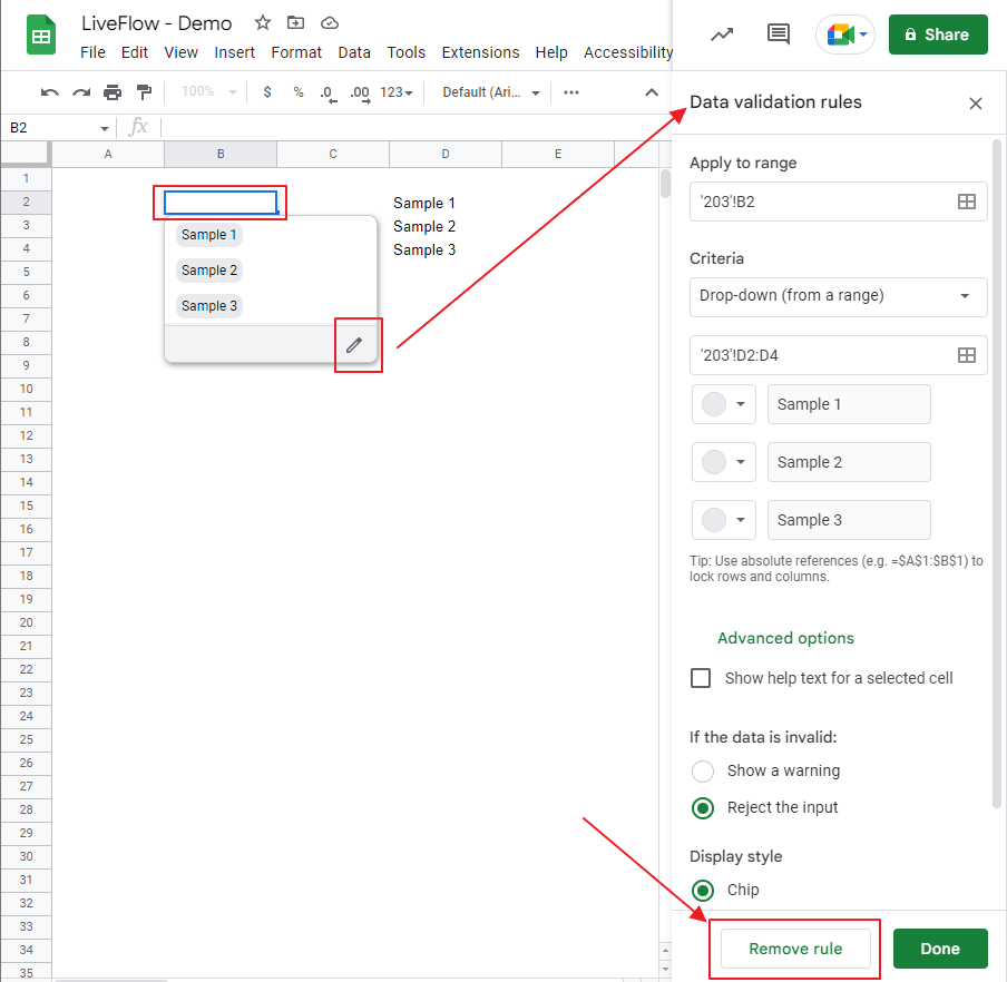 Drop Down List in Google