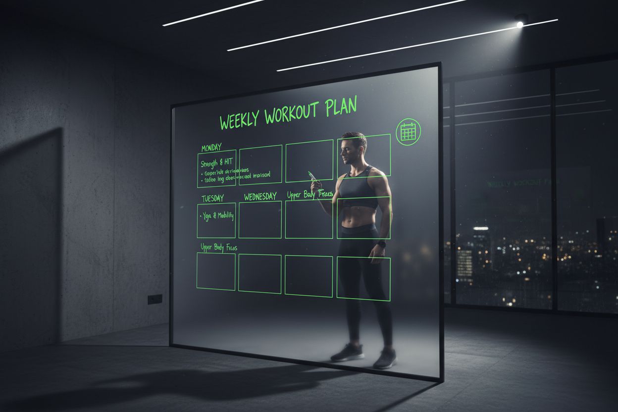 Weekly workout calendar with five days marked