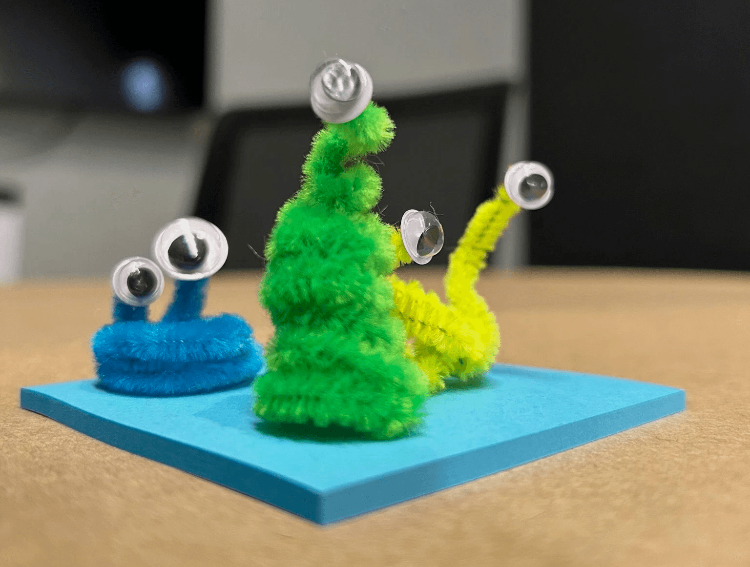 pipcleaner creatures made by participants at an unconference