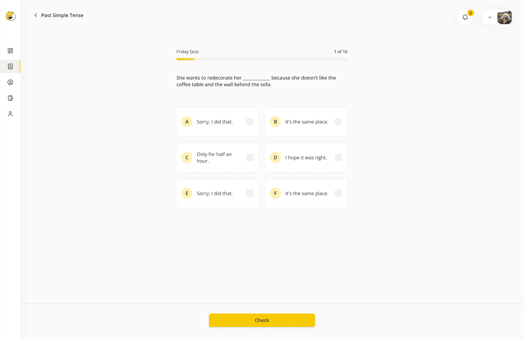 Quiz question with 6 answers