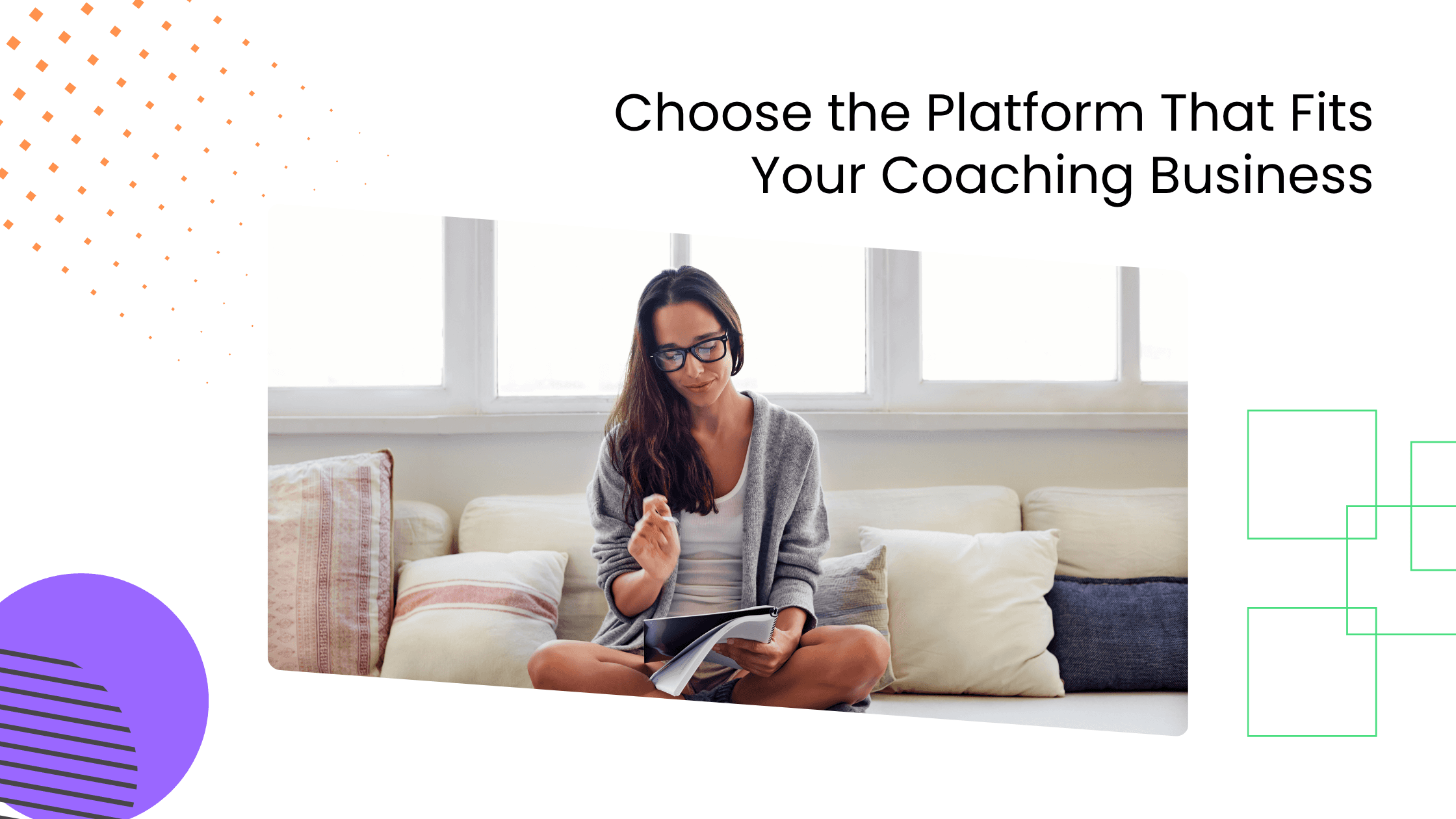 Woman using a laptop at home in a creative about choosing the right coaching community platform.