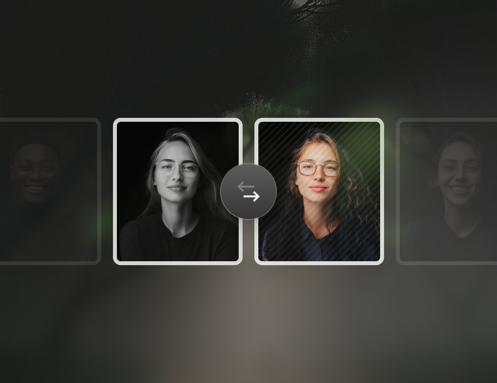 Profile cards with a selected candidate highlighted