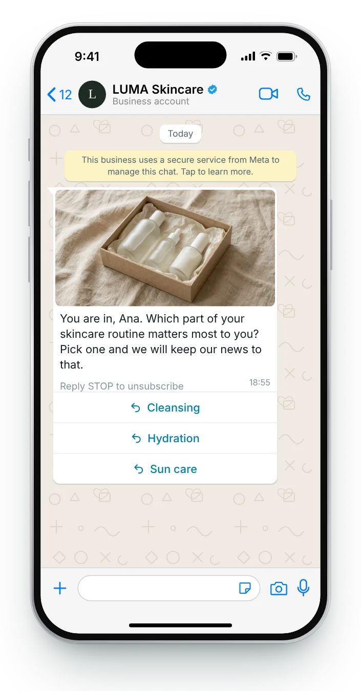 A first question about interests: WhatsApp greeting message on an iPhone