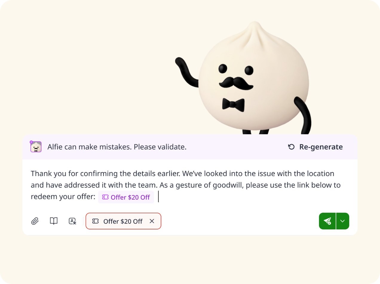 An AI-drafted reply to a guest review, ready for a team member to check and send