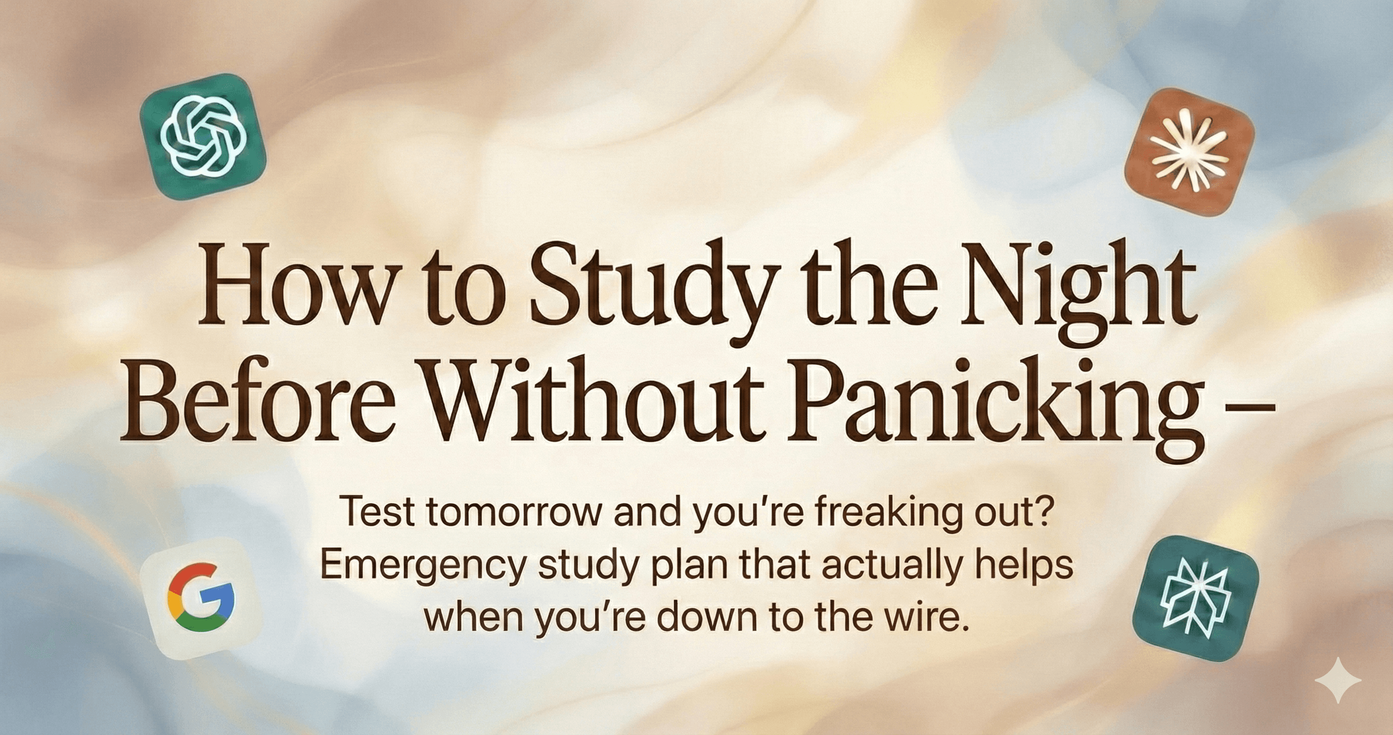 A minimalist poster that says "How to Study the Night Before Without Panicking" with a subtle abstract background.