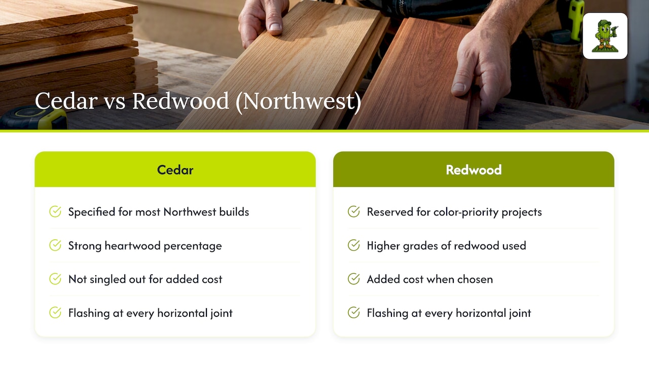 Cedar and redwood deck selection comparison