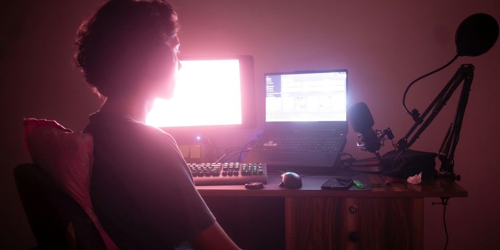 a person sitting in front of a computer