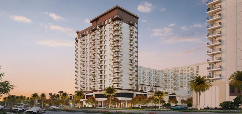 New apartment building named Rosewell at Town Square located at the corner of a street.