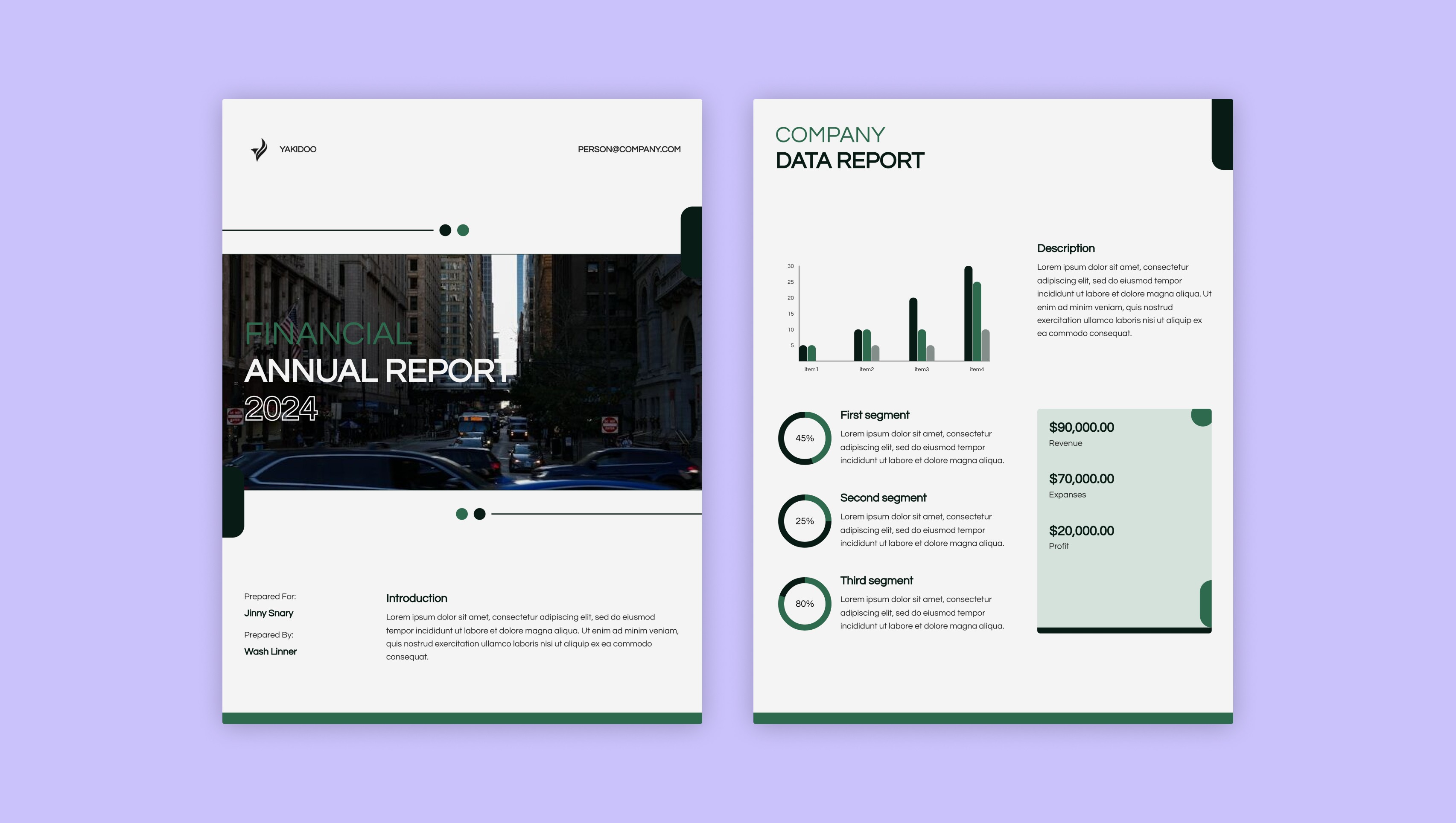 Images of a two-page PDF designed with React for an annual report.