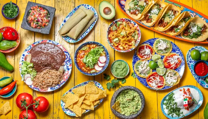 A colorful spread of freshly prepared dishes on a table