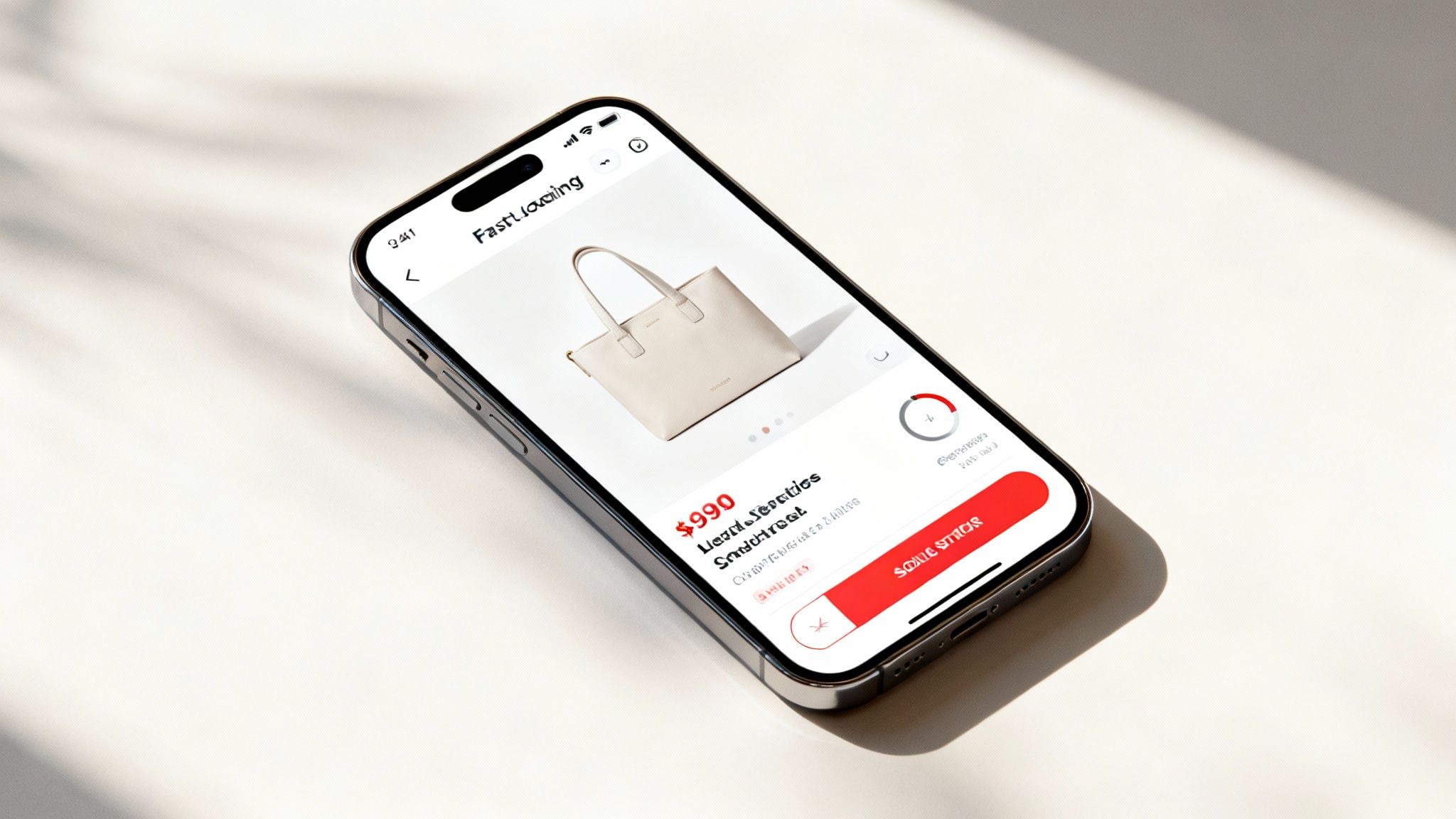 A person using a smartphone to shop on a sleek, fast-loading ecommerce website.