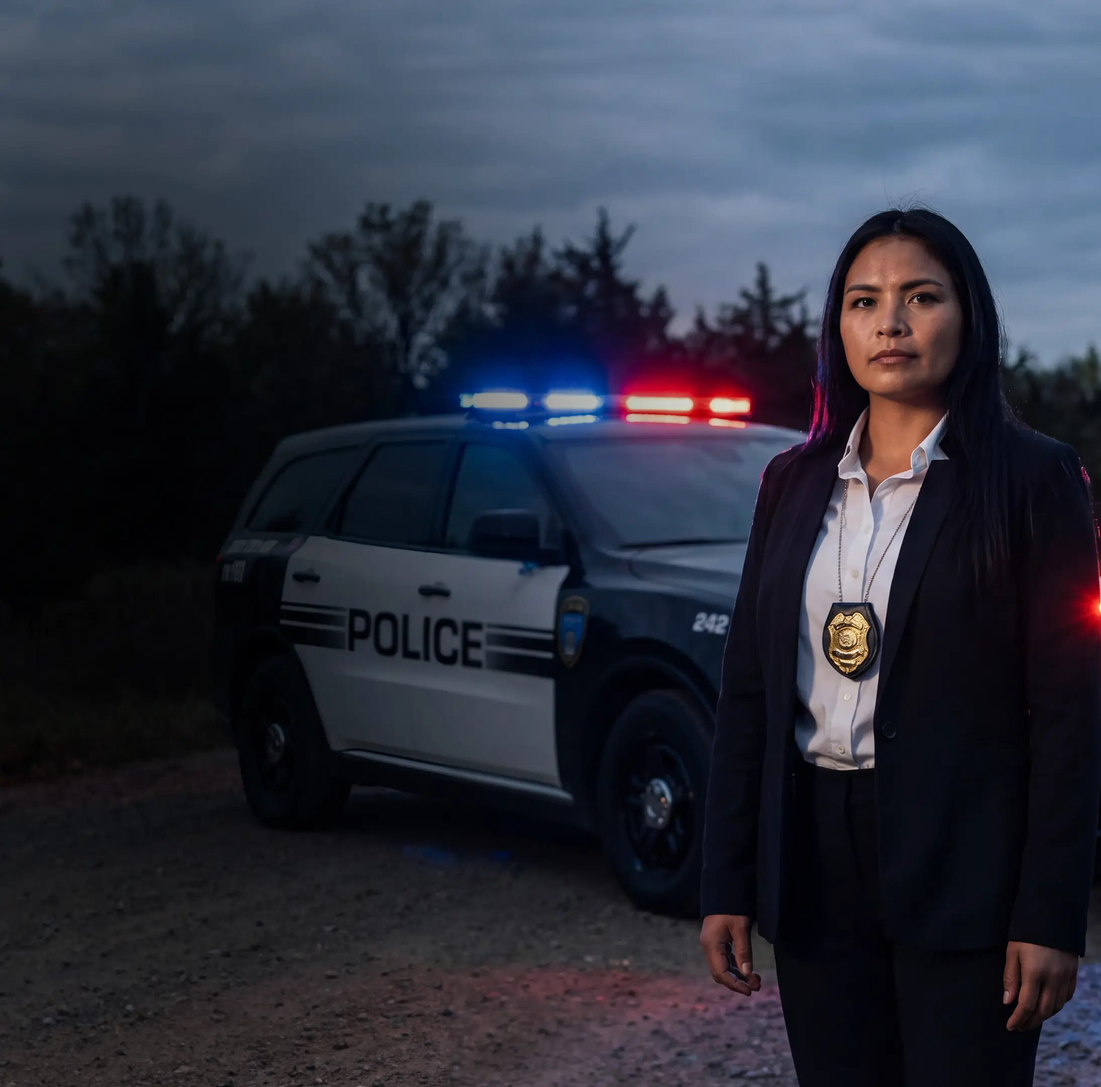 Investigator at a crime scene with a Guardian Fleet Safety upfit vehicle