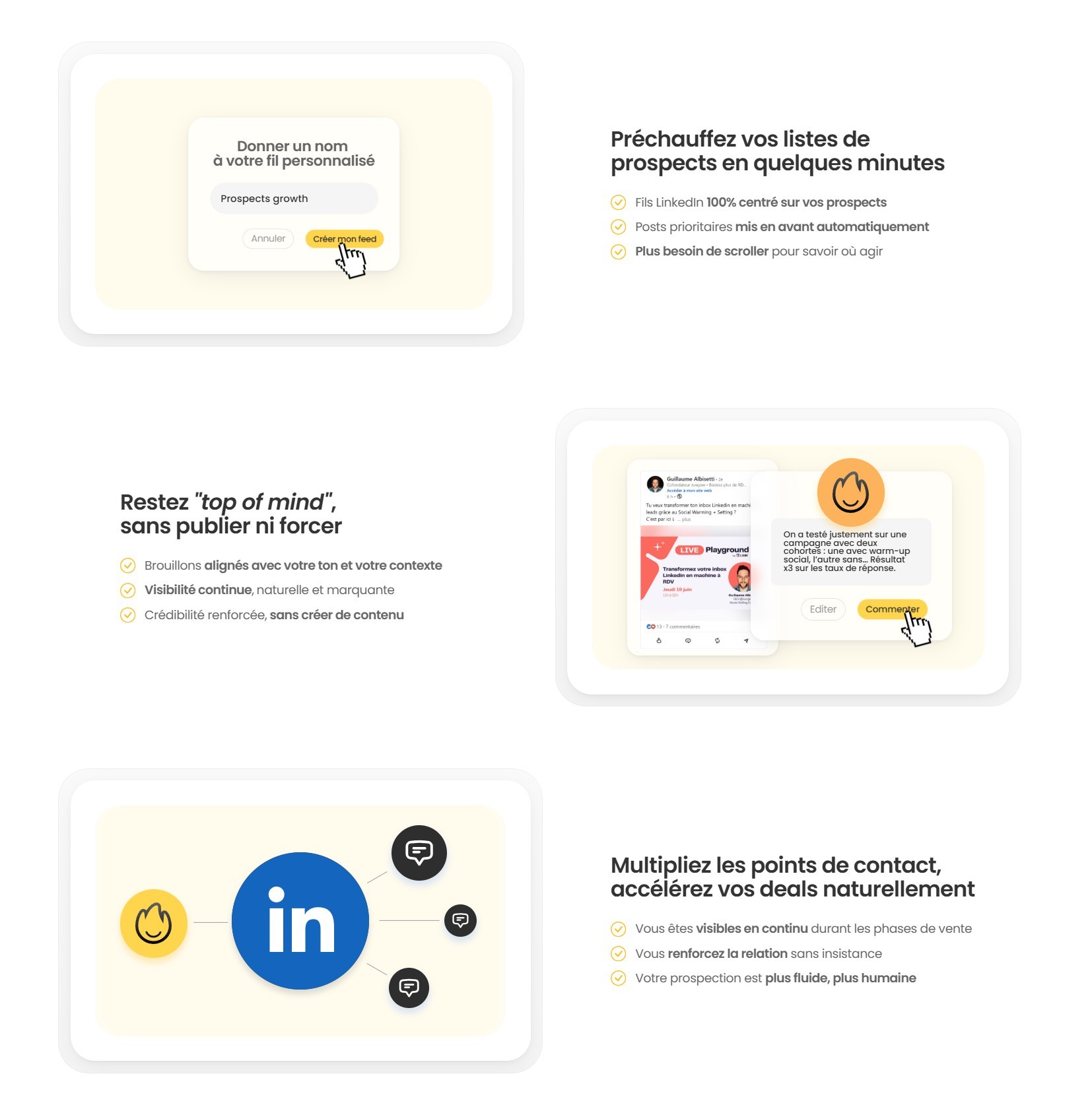 section bénéfices landing page warmr