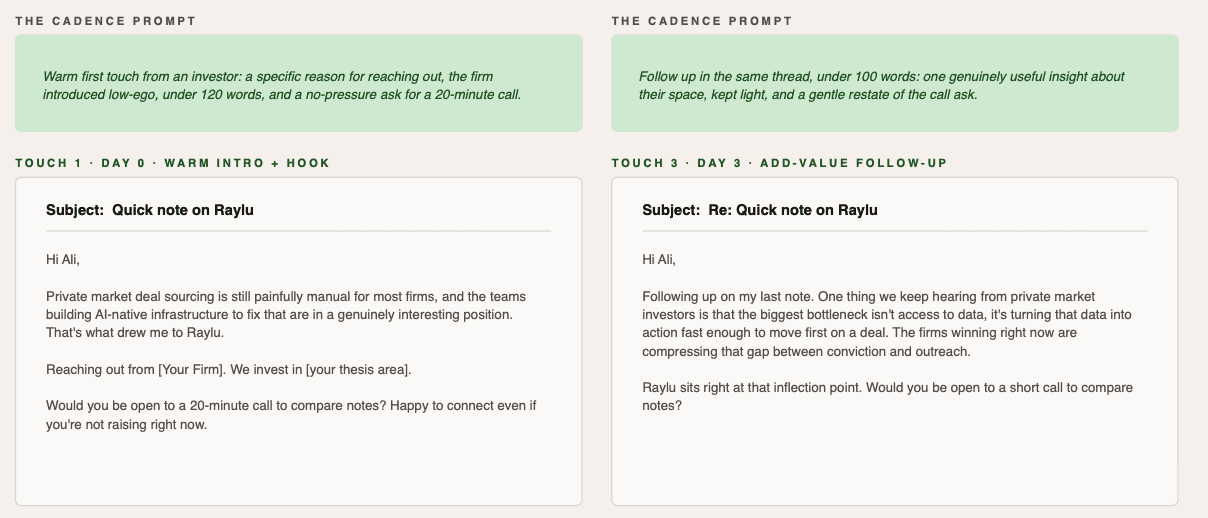 Cadence prompt and the email it produced