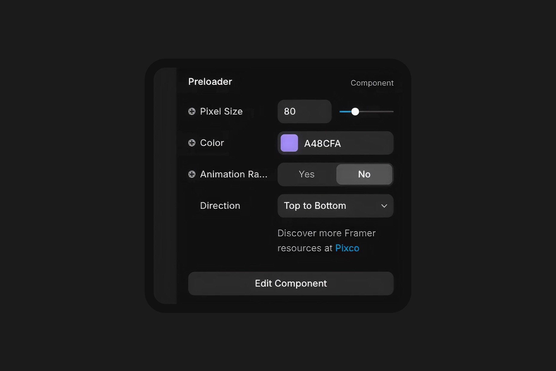 pixelated preloader component for framer support page controls