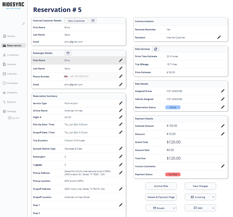 Ride Sync Reservation Details