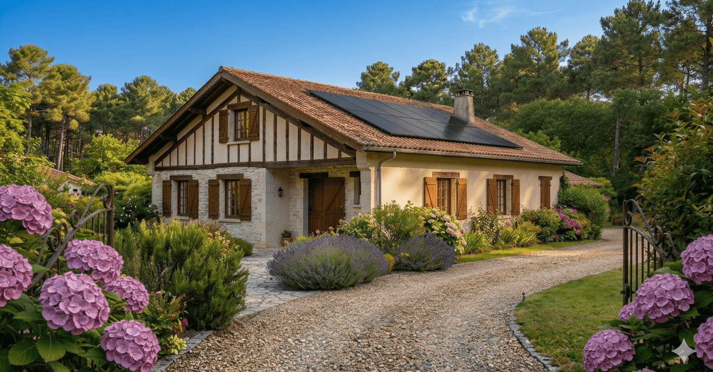 Photo d'une maison à bordeaux en gironde qui est équipée de panneaux photovoltaïques dont l'installation a été faite par l'agence locale solarock issue de son réseau powered by solarock
