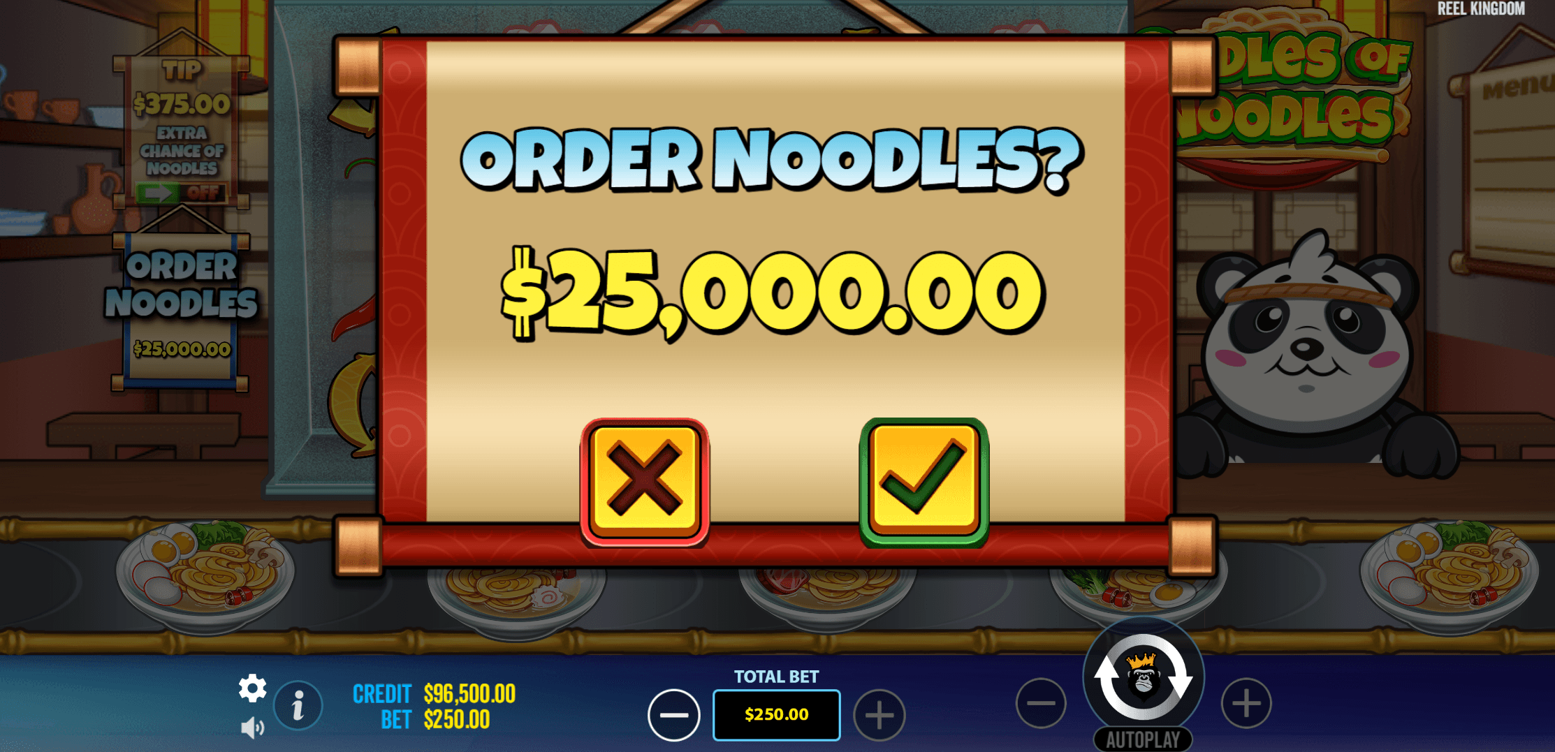 Oodles of Noodles slot, Reel Kingdom slots, panda slot, Asian restaurant theme slot, free spins slot, high volatility slot, slot machine review, slot RTP, big win slots, online casino slots, slot bonus features, free spins buy, slot max win, gambling, casino games, slot gameplay, slot symbols, slot paylines, slots with ante bet