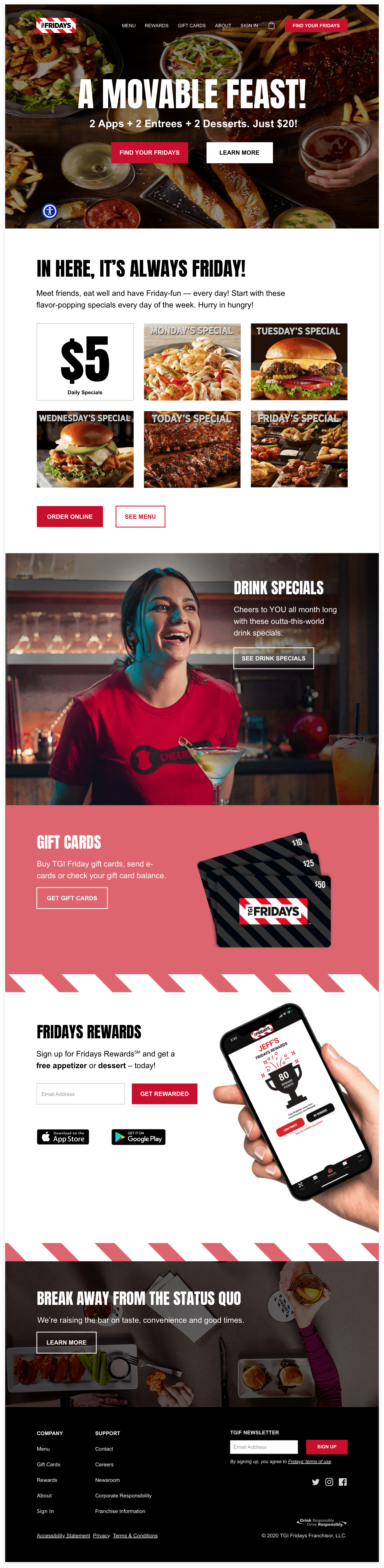 TGI Fridays website after the copywriting-first redesign