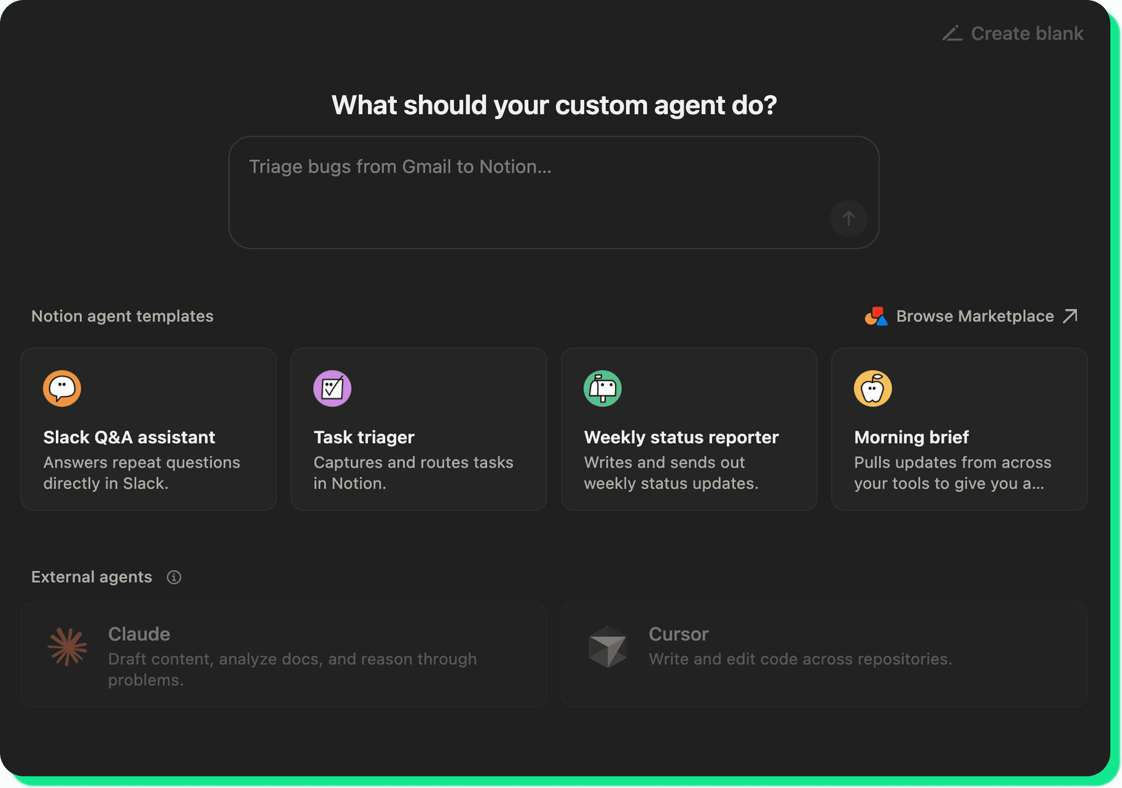 How to start creating a custom agent on Notion/