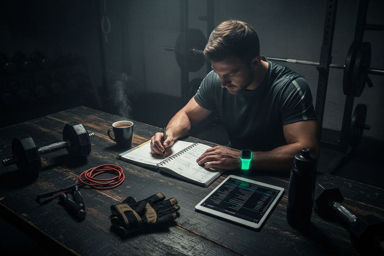 Persona revisando su plan y registro de entrenamiento