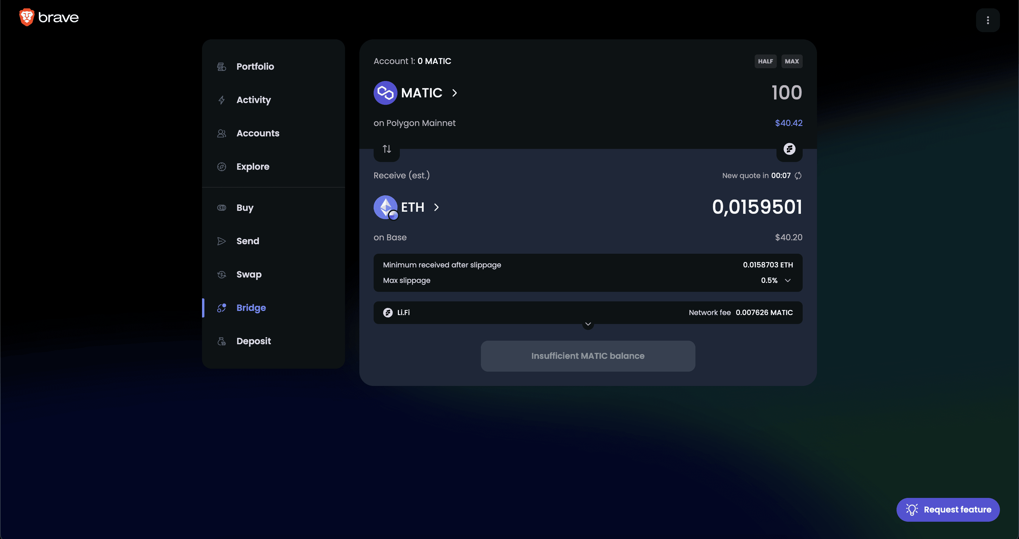 Brave wallet transaction example
