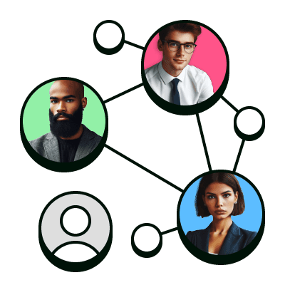 Illustration showing 3 people connecting in a network