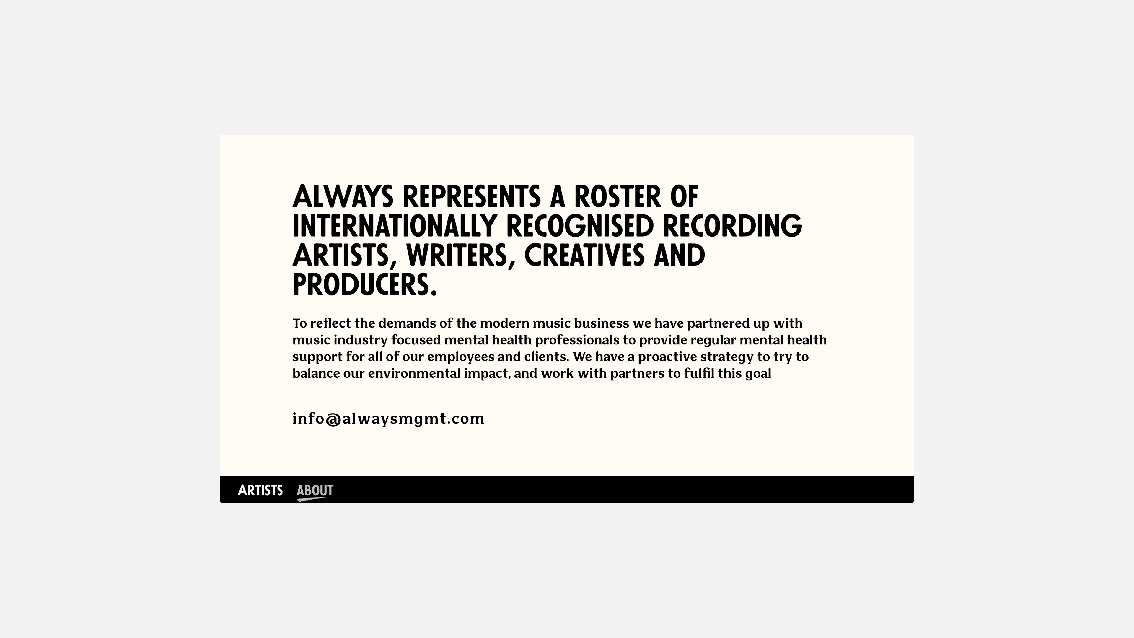 Always Management – GEORGE COSBY STUDIO | Brand Worlds Built At Moments Of Change