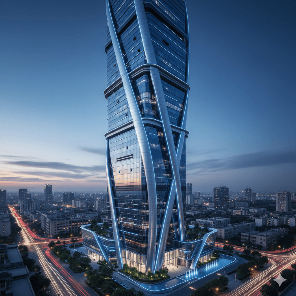 High-tech glass skyscraper exterior at Sector 67 Golf Estate Road Gurugram