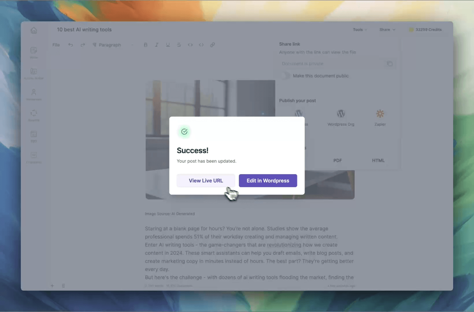 Post maken voor Wordpress in Writesonic