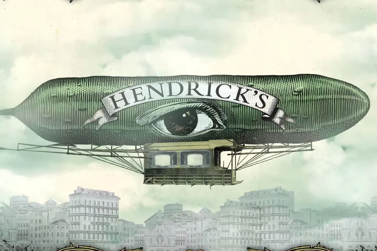 Hendricks gin logo on illustrated blimp