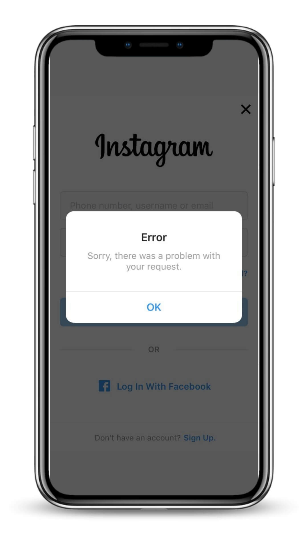 cant login to instagram-sorry there was a problem with your request error