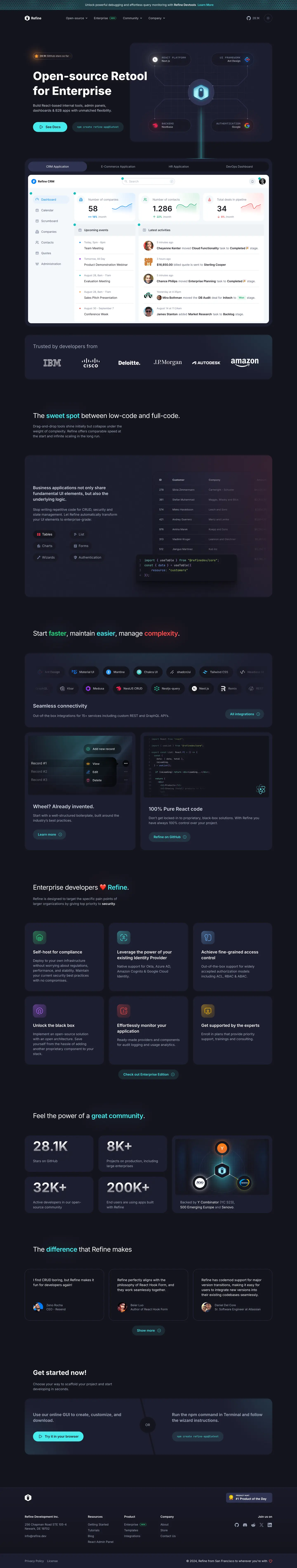 Refine landing page screenshot showcasing Development and Tech design