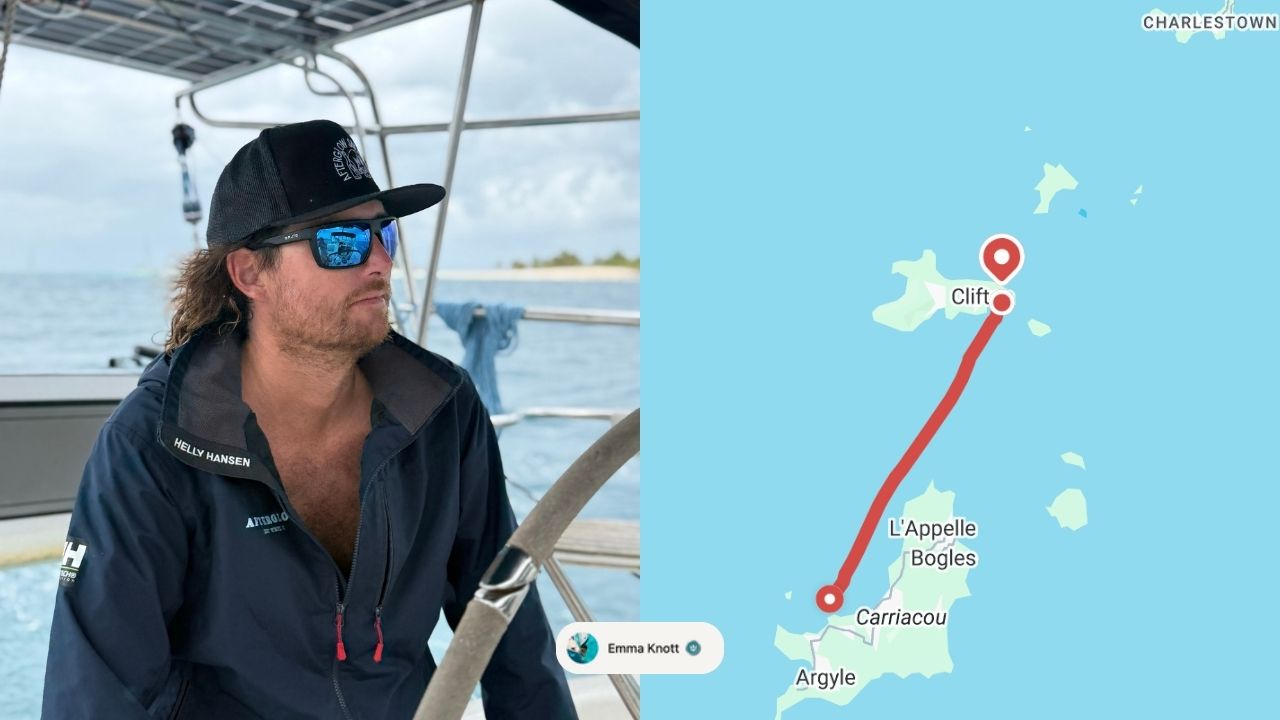 Afterglow's track line map of a sailing route Grenada to Saint Vincent and the Grenadines in the Caribbean