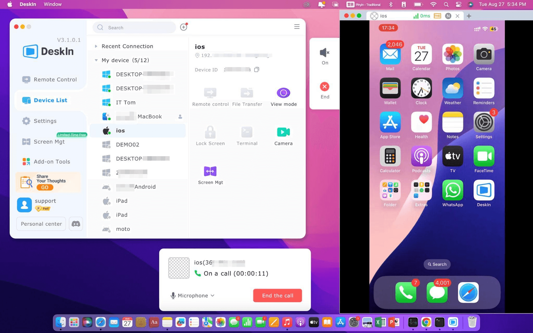 start mirroring iphone via deskin