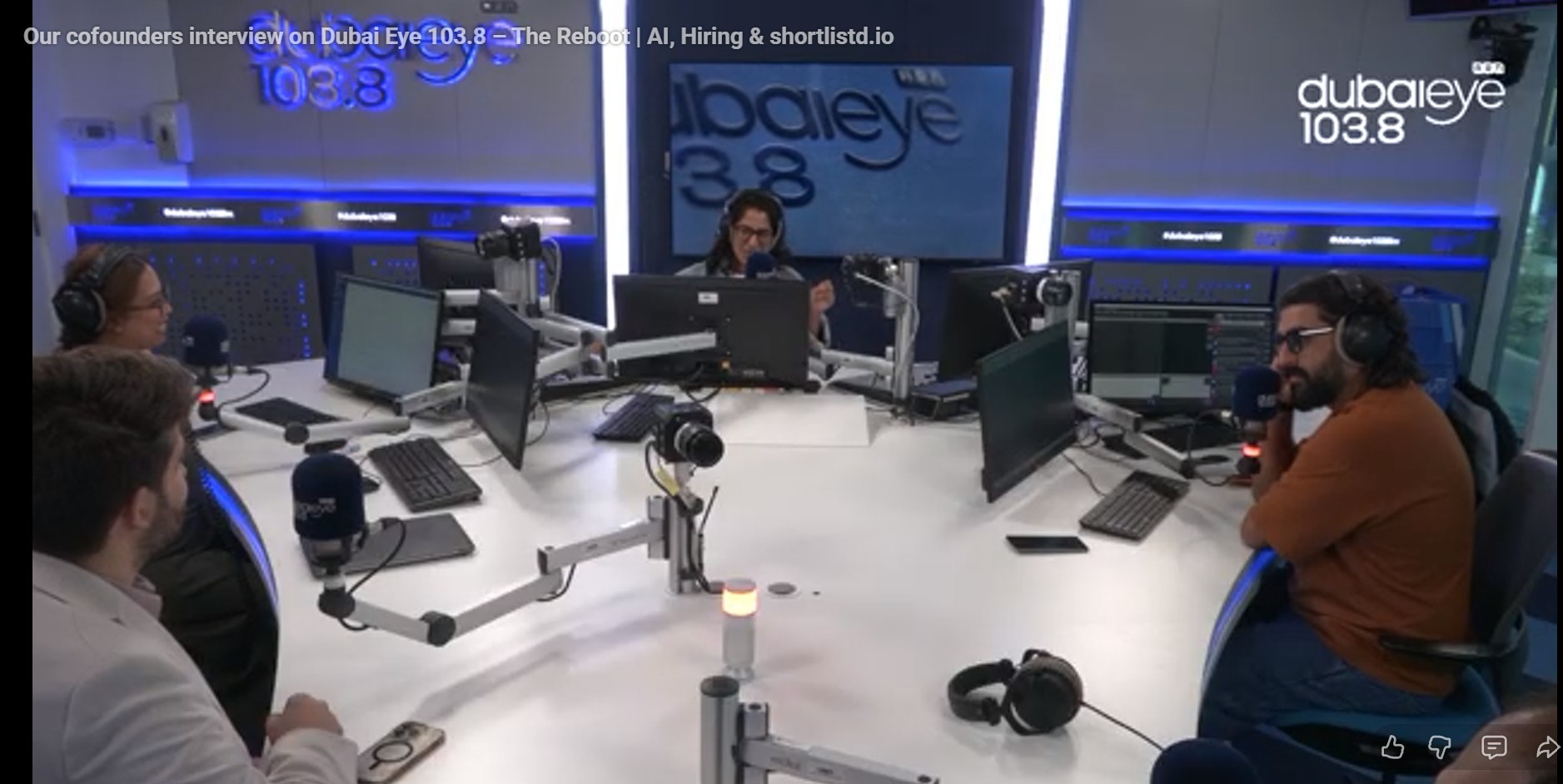 Adil Gwiazdowski and Yatin Vij, co-founders of Shortlistd.io, at The Reboot Radio Show studio discussing AI voice interviews vs human recruiters