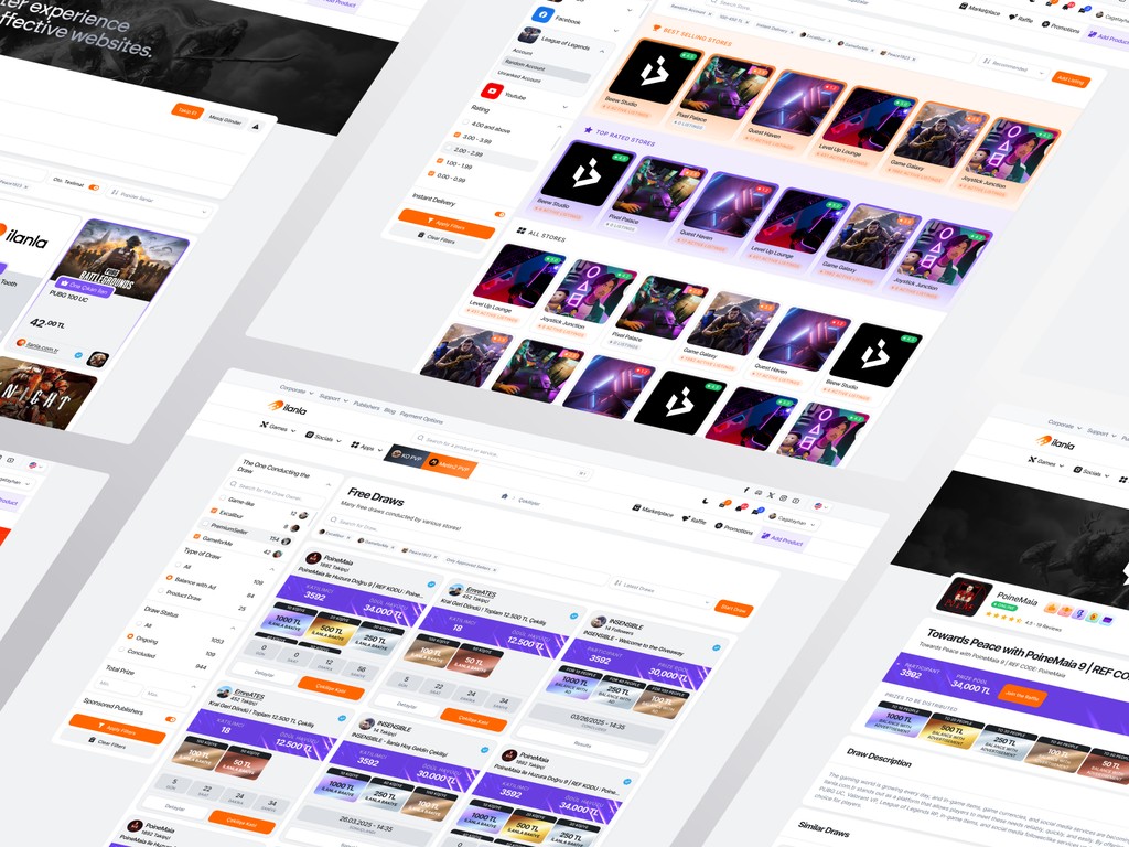 Seller analytics and dashboard views in Ilanla with listings, store metrics, and visual performance charts