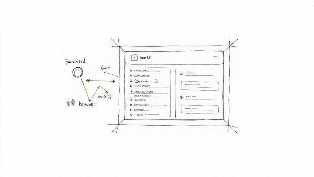 A person analyzing an SEO keyword ranking report on a tablet with charts and graphs.