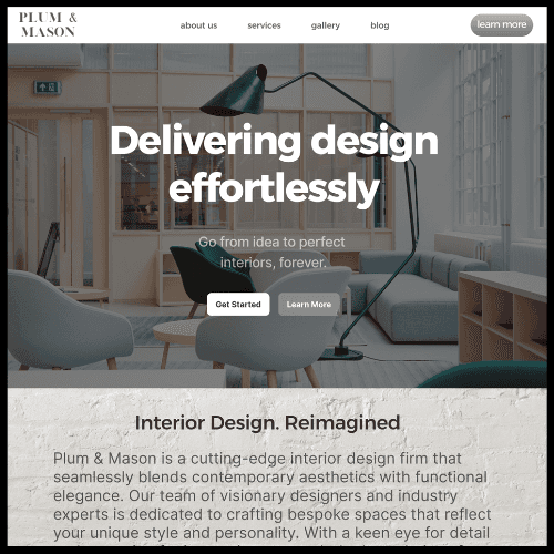 An image of an interior design company website built by intellisite