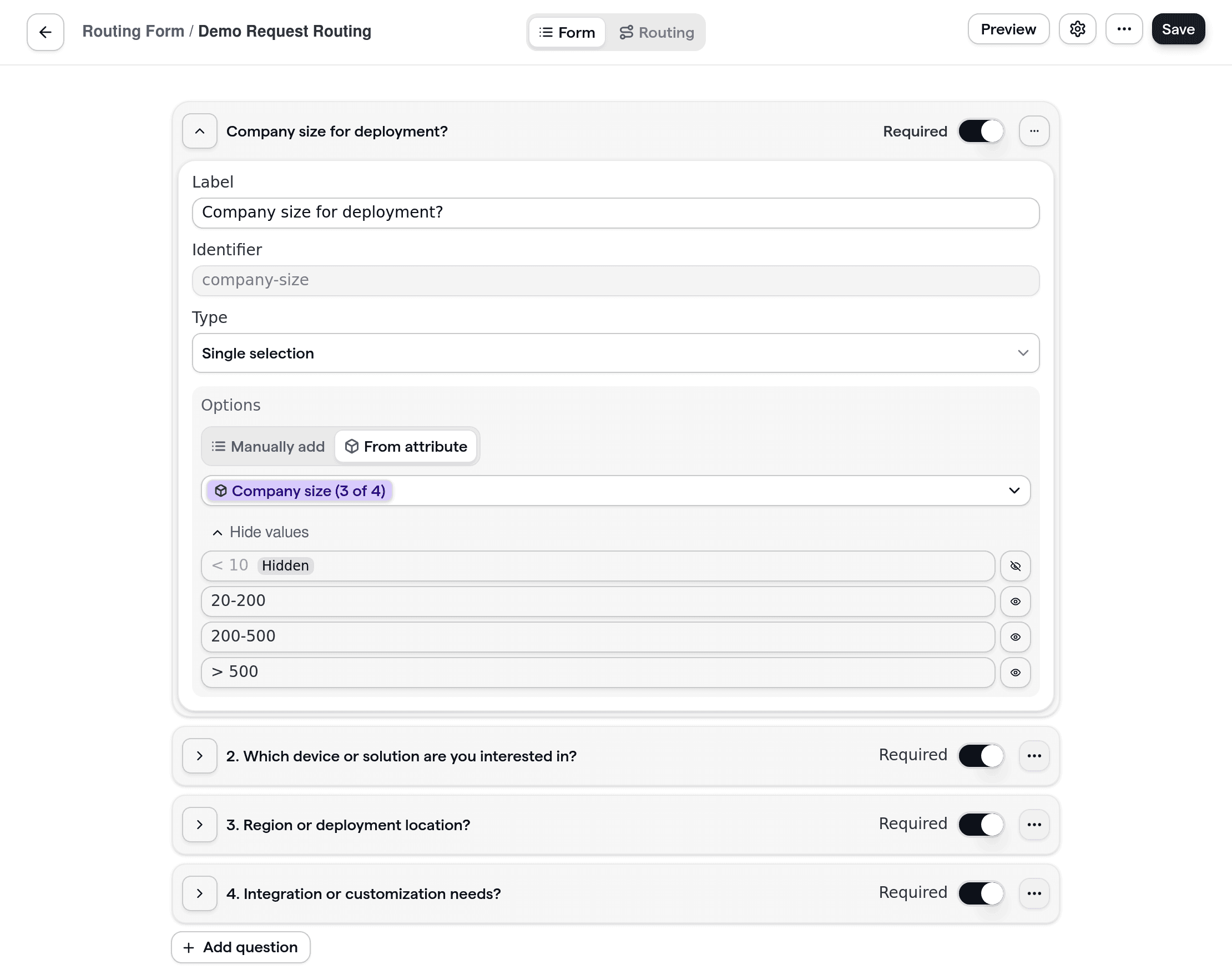 Demo routing form for hardware and IoT teams, showing device, region, and integration questions to qualify prospects.