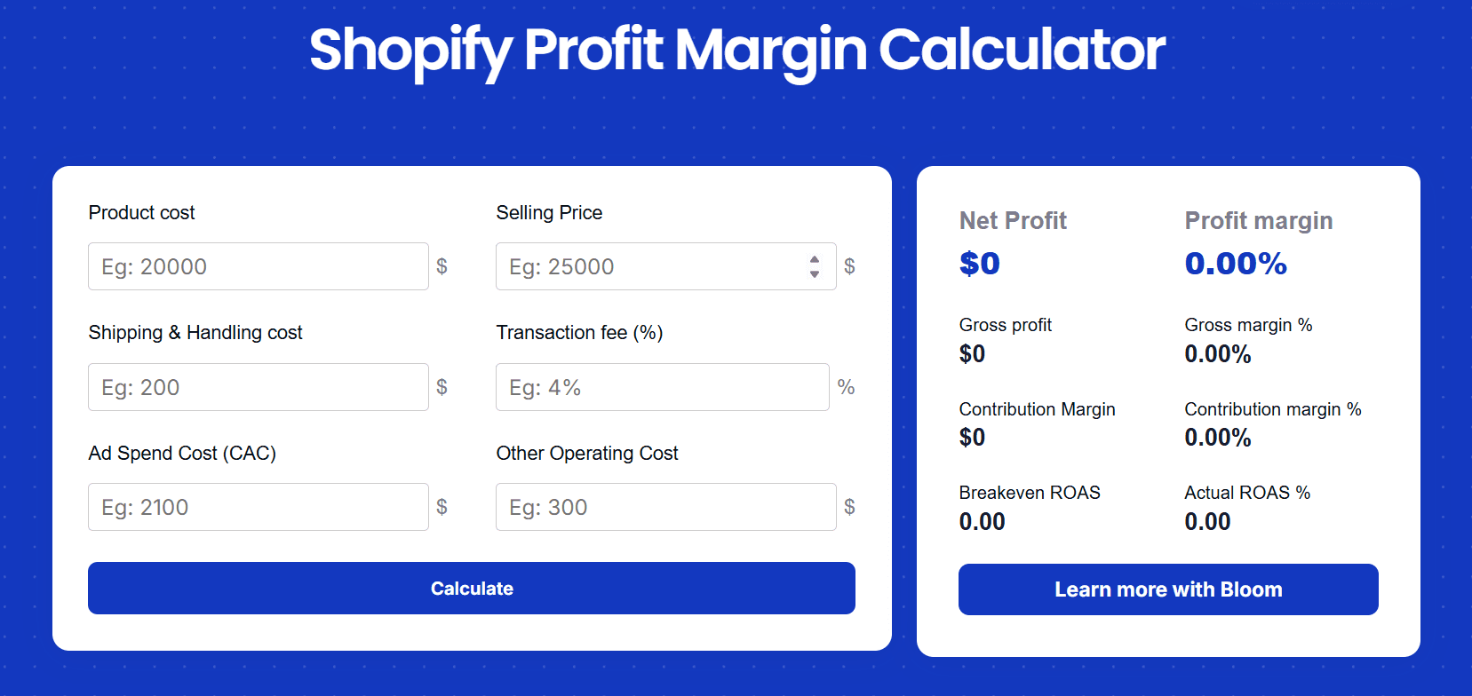 Shopify Profit Margin Calculator