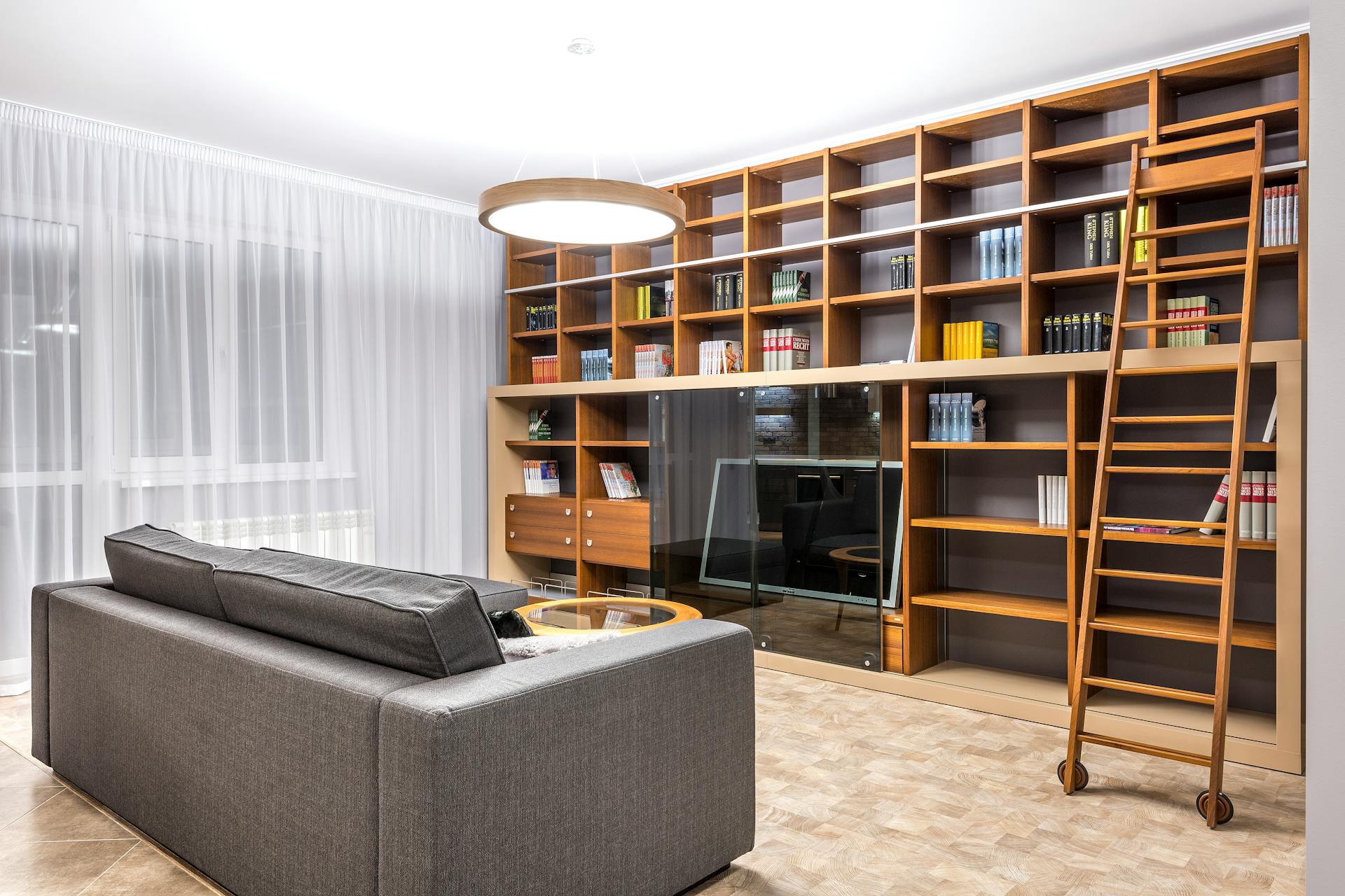 Living room with library