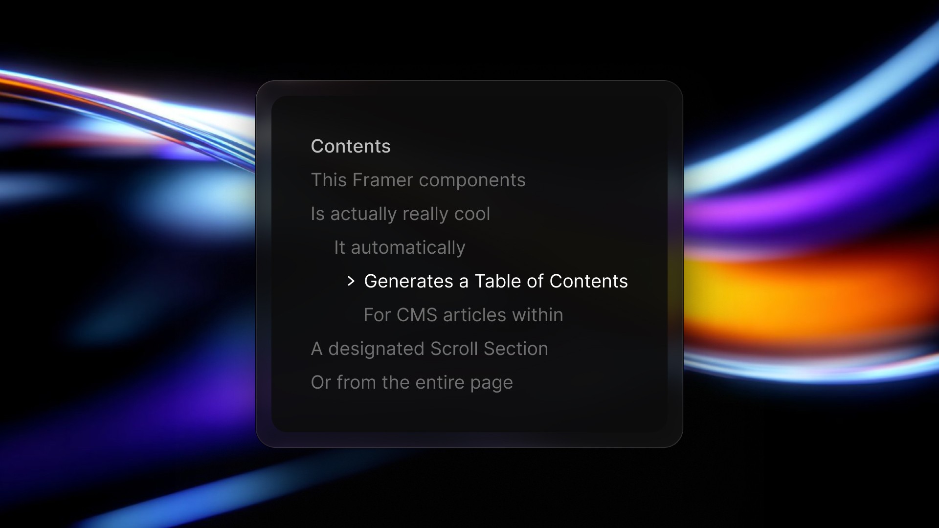 table of contents component for Framer