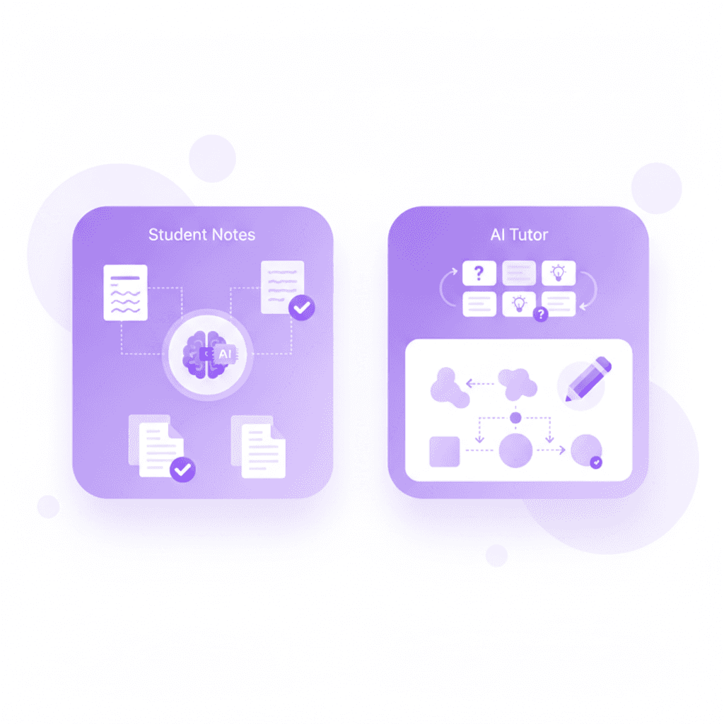 Penseum AI tutor interface generating flashcards and quizzes from uploaded notes