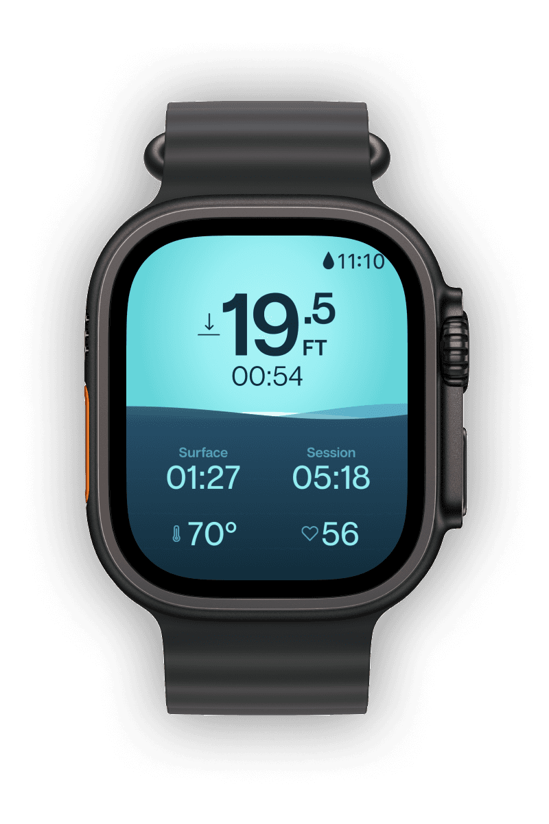 Apple Watch showing snorkelling, diving and spearfishing app