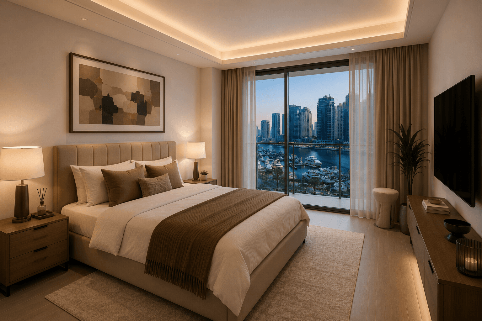 Residences Du Port bedroom with marina view